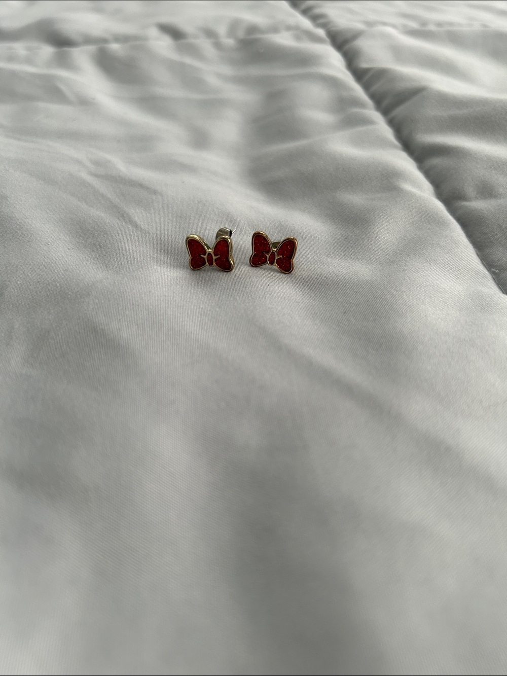 Red Bow Stud Earrings - Gold Trim